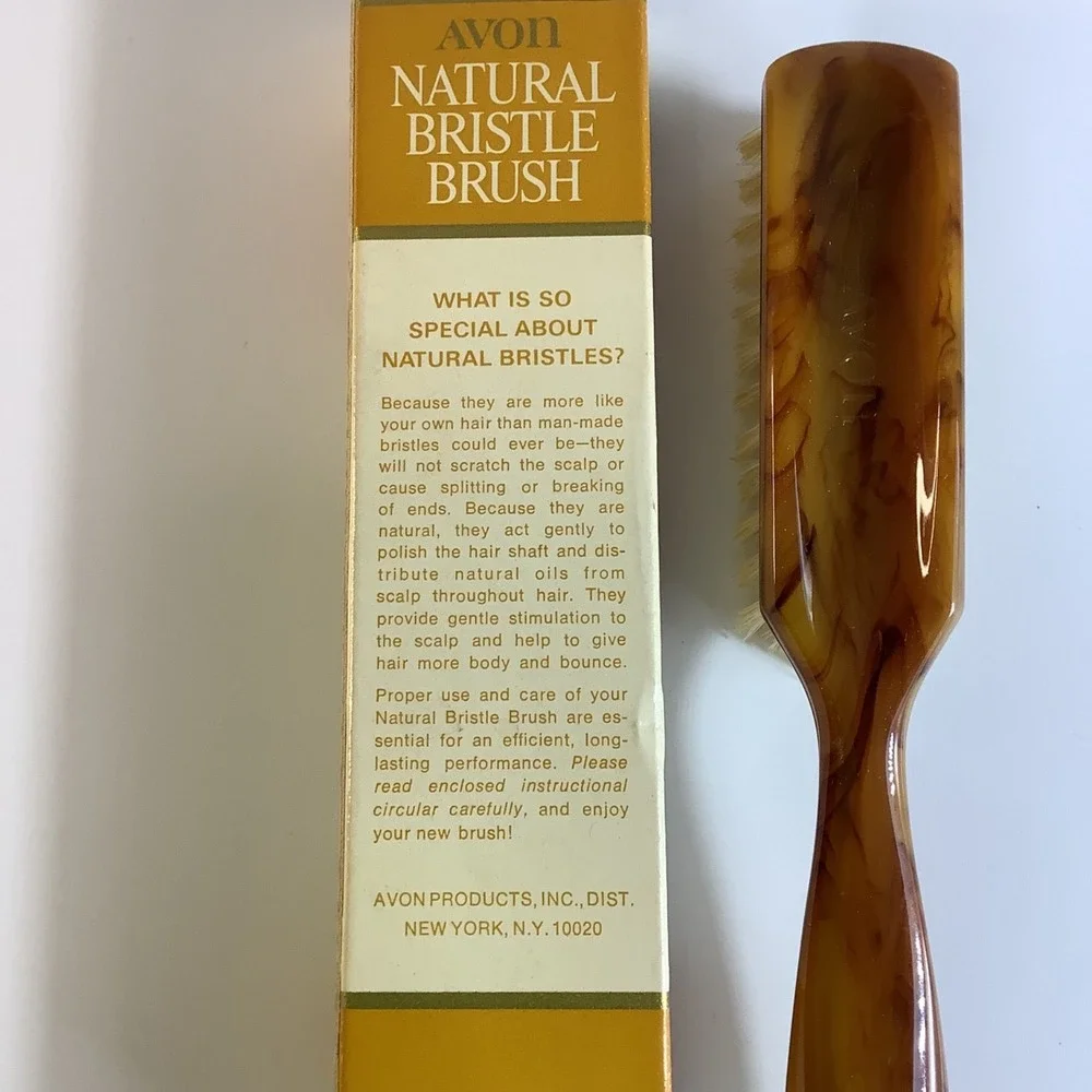 Avon Natural Bristle Hair Brush 8" Butterscotch Dark Caramel Swirl w/ Box VTG - Picture 2 of 12